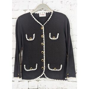 VINTAGE LAURA by ALYZIA Classic Knit Cardigan Black White Statement Size *M/L